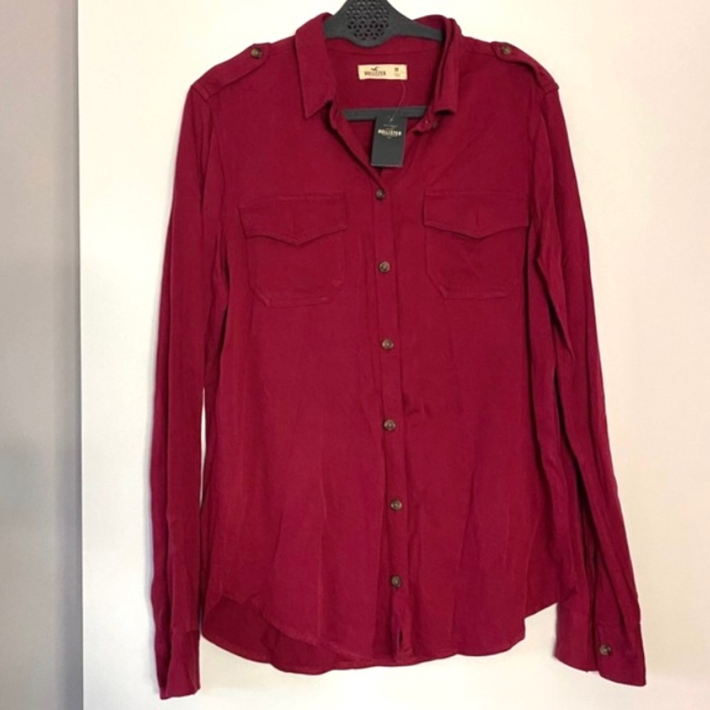 NWT Hollister Dark Red Burgundy Button Down Blouse